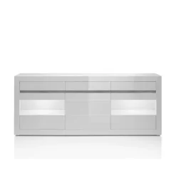 Wohnen Sideboards<Hochglanz Sideboard in Weiß mit 2 Glaseinsätzen Mextra & Beton Dekor