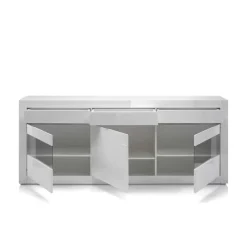 Wohnen Sideboards<Hochglanz Sideboard in Weiß mit 2 Glaseinsätzen Mextra & Beton Dekor