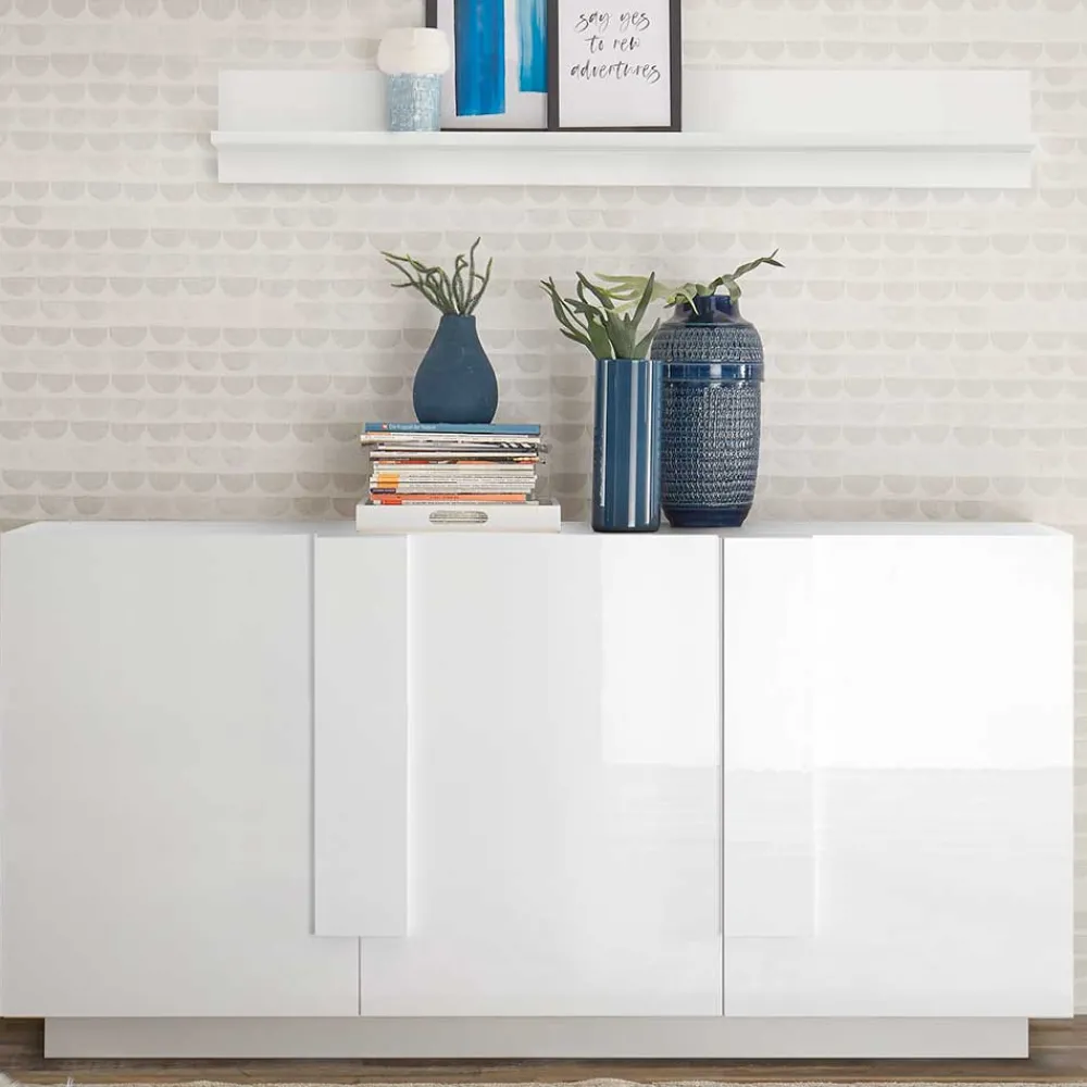 Wohnen Sideboards<Hochglanz Sideboard mit 3 Türen in Weiß - Kerym