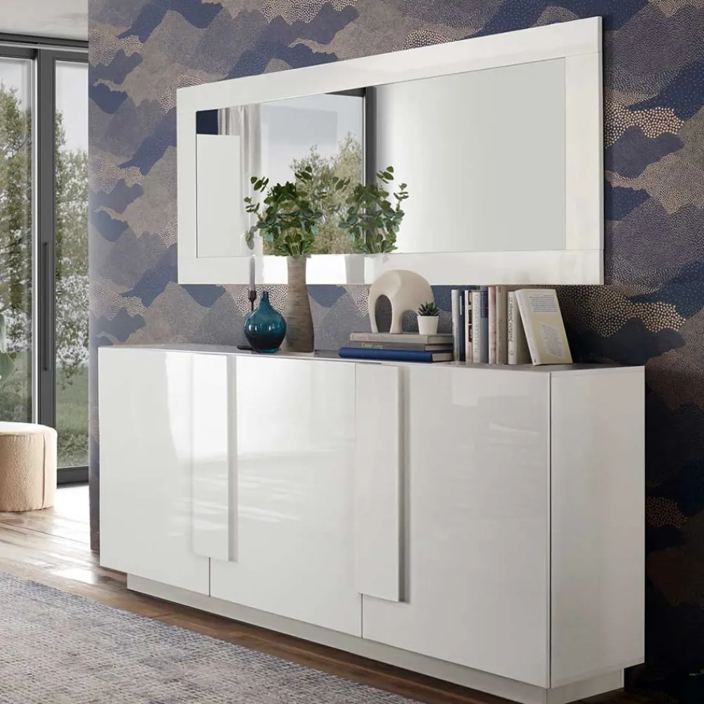 Wohnen Sideboards<Hochglanz Sideboard mit 3 Türen in Weiß - Kerym