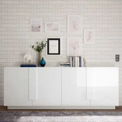 Wohnen Sideboards<Hochglanz Sideboard mit 4 Türen in Weiß - Kerym