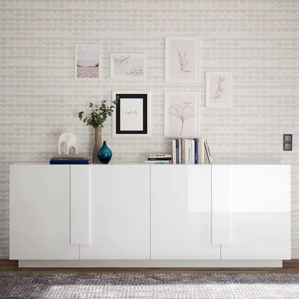Wohnen Sideboards<Hochglanz Sideboard mit 4 Türen in Weiß - Kerym