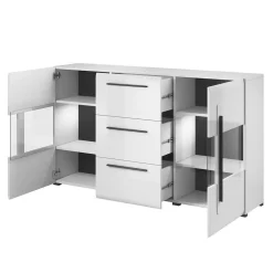 Wohnen Sideboards<Hochglanz Sideboard mit Glas in Weiß - Baranoma