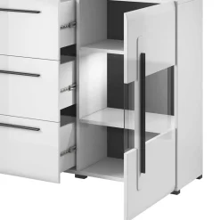 Wohnen Sideboards<Hochglanz Sideboard mit Glas in Weiß - Baranoma
