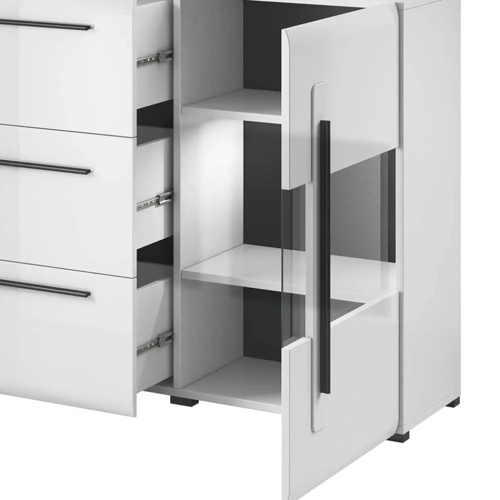 Wohnen Sideboards<Hochglanz Sideboard mit Glas in Weiß - Baranoma