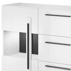 Wohnen Sideboards<Hochglanz Sideboard mit Glas in Weiß - Baranoma