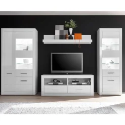 Wohnen Wohnwände<Hochglanz TV Anbauwand in Weiß Yulis optional mit LED (vierteilig)