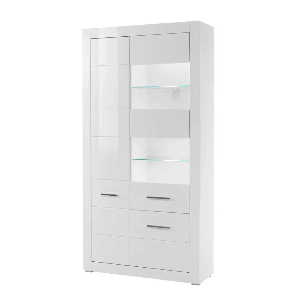 Wohnen Wohnwände<Hochglanz TV Anbauwand in Weiß Yulis optional mit LED (vierteilig)