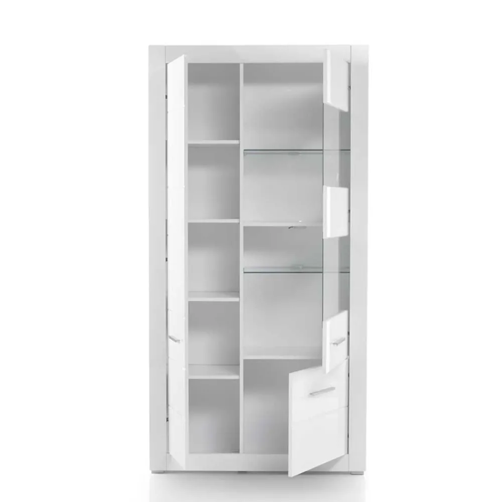 Wohnen Wohnwände<Hochglanz TV Anbauwand in Weiß Yulis optional mit LED (vierteilig)
