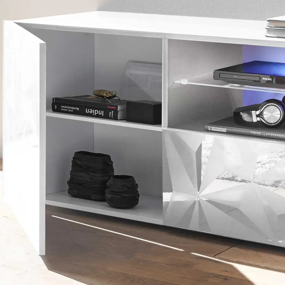 Wohnen Tv & Hifi-Möbel|Lowboards<Hochglanz TV Board in Weiß mit Druck - Vovasoma