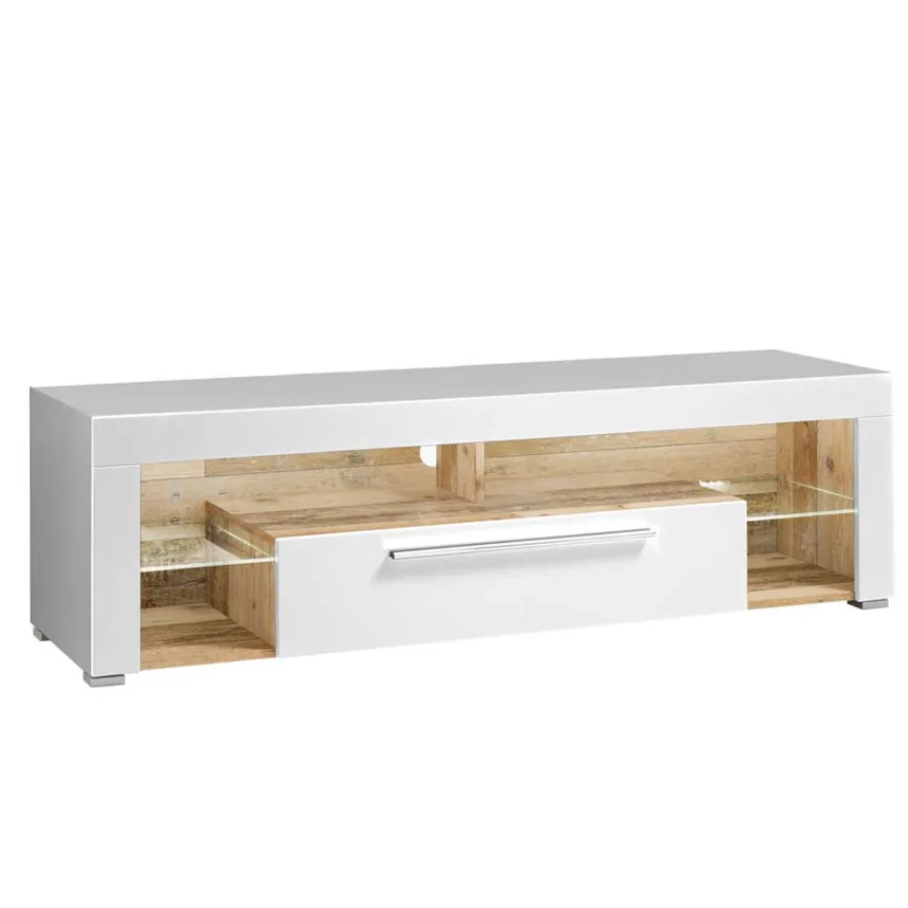 Wohnen Tv & Hifi-Möbel|Lowboards<Hochglanz TV Board in Weiß & Holz Antik - Wouty