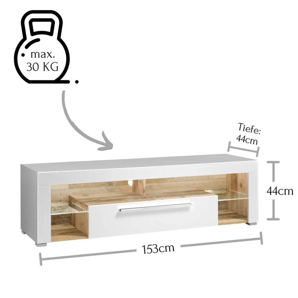 Wohnen Tv & Hifi-Möbel|Lowboards<Hochglanz TV Board in Weiß & Holz Antik - Wouty