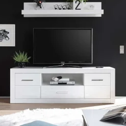 Wohnen Tv & Hifi-Möbel|Lowboards<Hochglanz TV Lowboard in Weiß Yulis 2-türig & Schublade
