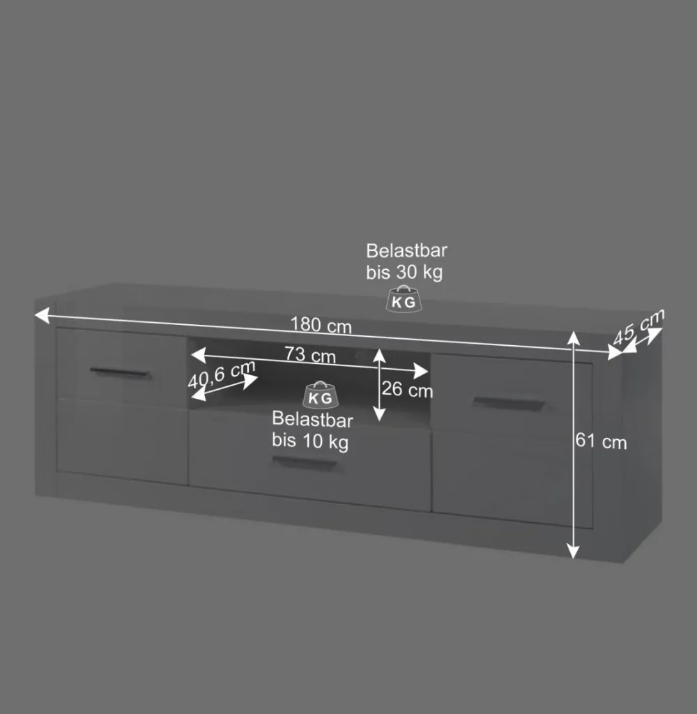 Wohnen Tv & Hifi-Möbel|Lowboards<Hochglanz TV Lowboard in Weiß Yulis 2-türig & Schublade