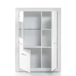 Wohnen Highboards|Vitrinen<Hochglanz Vitrine in Weiß 3-türig Yulis mit Glaseinsatz