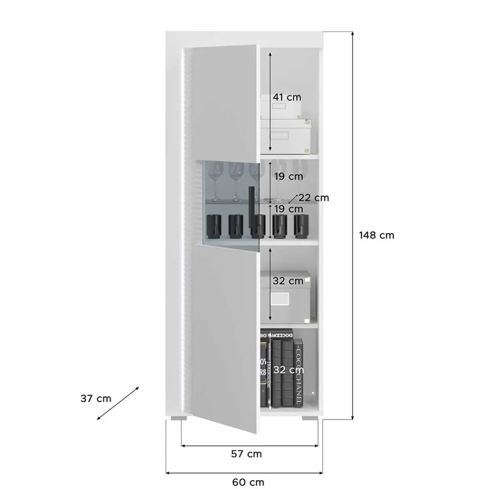 Wohnen Schränke<Hochglanz Vitrine mit LED in Weiß - Gomata