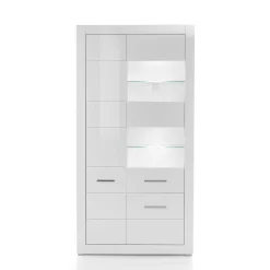 Wohnen Vitrinen<Hochglanz Vitrinenschrank in Weiß & Glas Yulis 3-türig