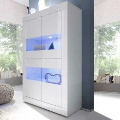 Wohnen Vitrinen<Hochglanz Vitrinenschrank in Weiß - Sogno