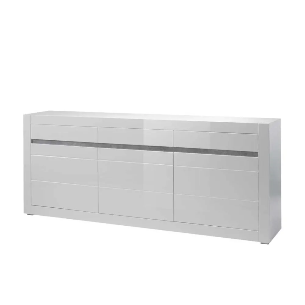 Wohnen Wohnwände<Hochglanz Wohnkombination in Weiß Mextra mit Beton Dekor & Glas (vierteilig)