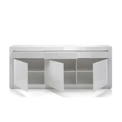 Wohnen Wohnwände<Hochglanz Wohnkombination in Weiß Mextra mit Beton Dekor & Glas (vierteilig)