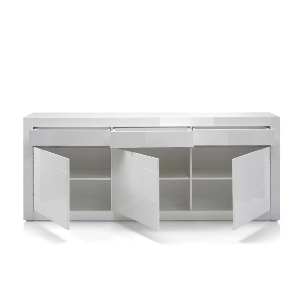 Wohnen Wohnwände<Hochglanz Wohnkombination in Weiß Mextra mit Beton Dekor & Glas (vierteilig)