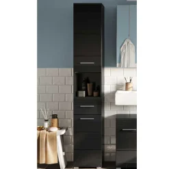 Wohnen Schränke<Hochglänzender Bad Hochschrank in Schwarz - Culina