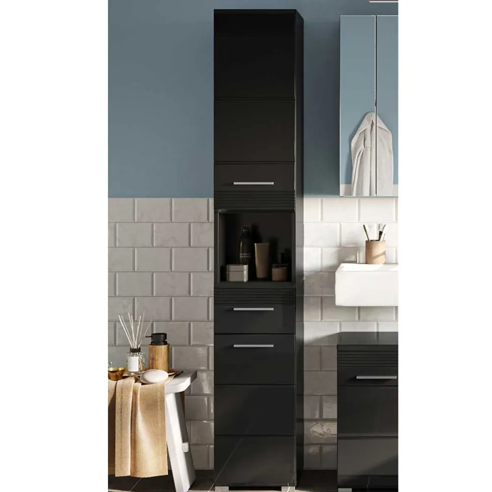 Wohnen Schränke<Hochglänzender Bad Hochschrank in Schwarz - Culina