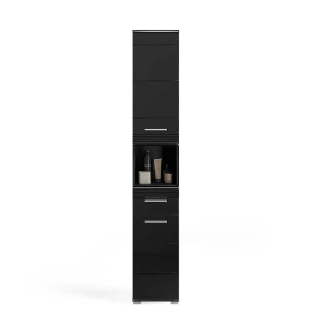 Wohnen Schränke<Hochglänzender Bad Hochschrank in Schwarz - Culina