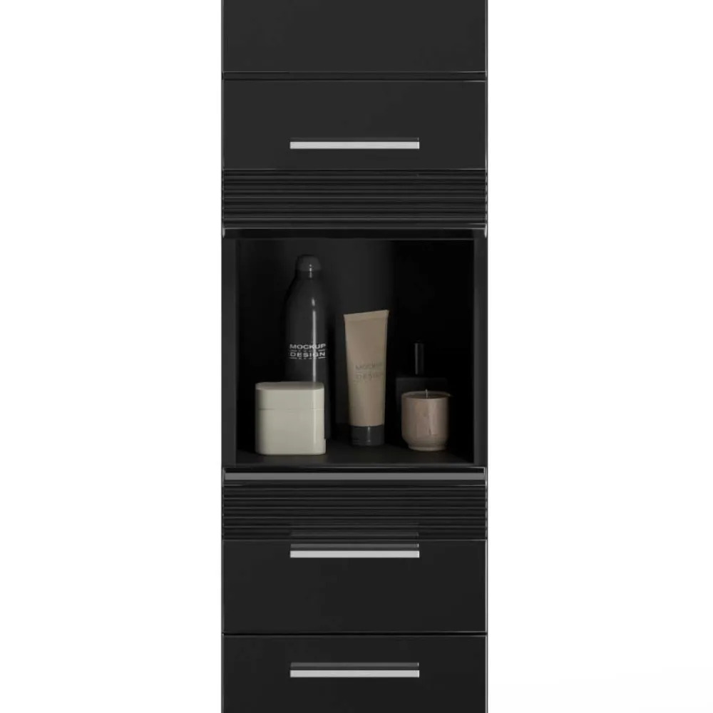 Wohnen Schränke<Hochglänzender Bad Hochschrank in Schwarz - Culina