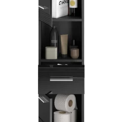 Wohnen Schränke<Hochglänzender Bad Hochschrank in Schwarz - Culina