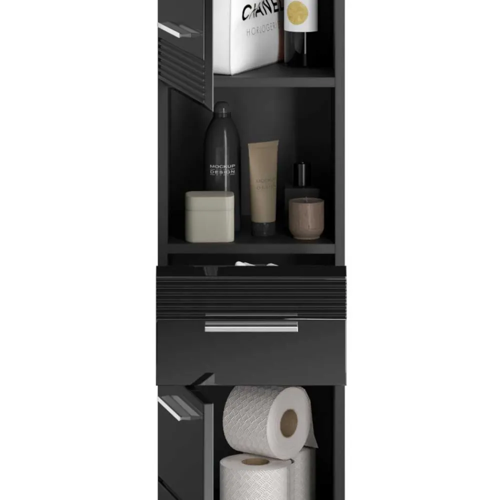 Wohnen Schränke<Hochglänzender Bad Hochschrank in Schwarz - Culina