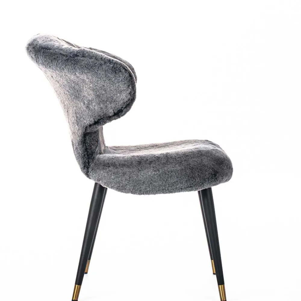 Wohnen Stühle<Hochwertiger Design Stuhl aus Kunstfell in Grau - Zarodrana