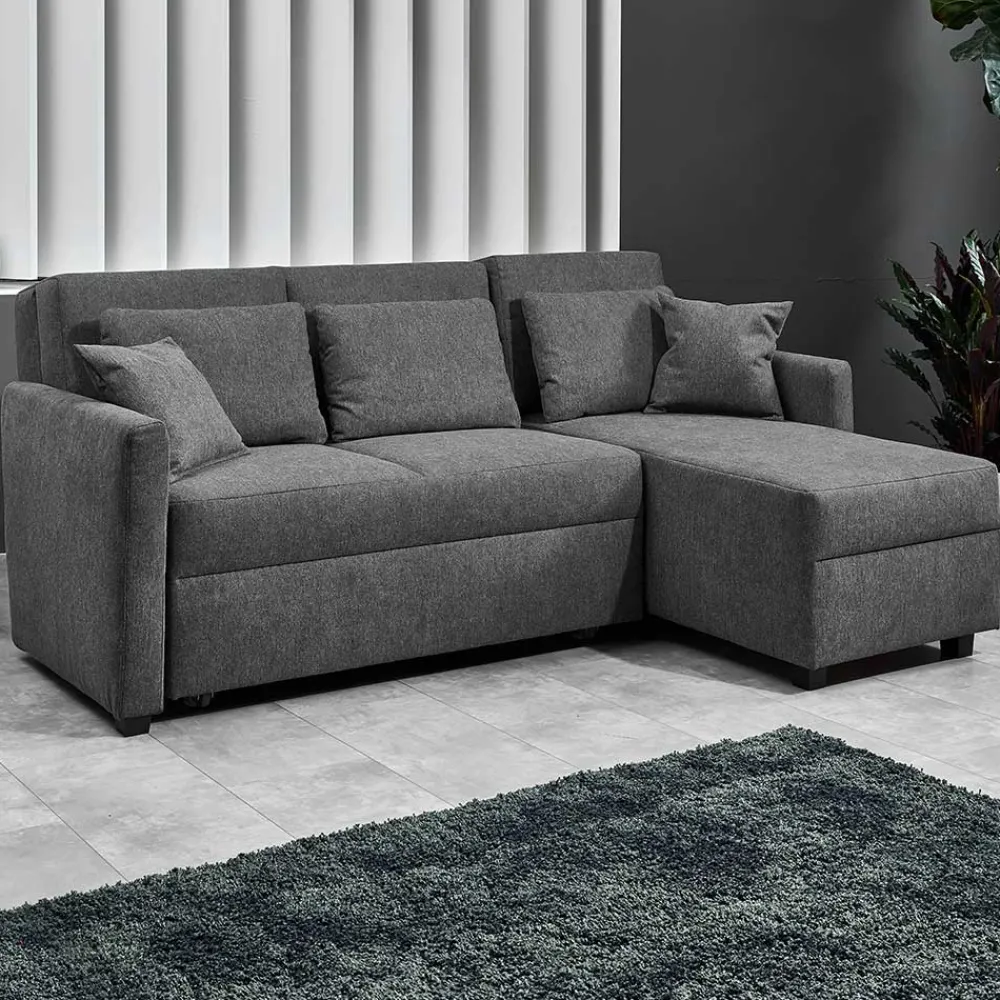 Wohnen Sofas<Hochwertiges Ecksofa mit Schlaffunktion in Anthrazit - Renero