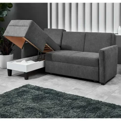 Wohnen Sofas<Hochwertiges Ecksofa mit Schlaffunktion in Anthrazit - Renero