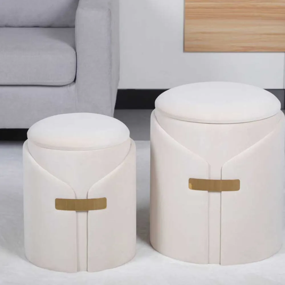 Wohnen Hocker<Hocker Duo in Cremeweiß Samtvelours - Norma (zweiteilig)