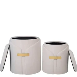 Wohnen Hocker<Hocker Duo in Cremeweiß Samtvelours - Norma (zweiteilig)