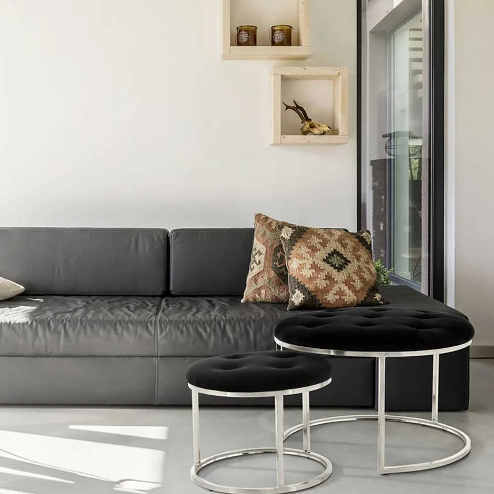 Wohnen Hocker<Hocker Duo in Schwarz mit Silber - Utony (zweiteilig)