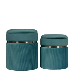 Wohnen Hocker<Hocker in Blau Petrol mit Silber - Beanca (zweiteilig)