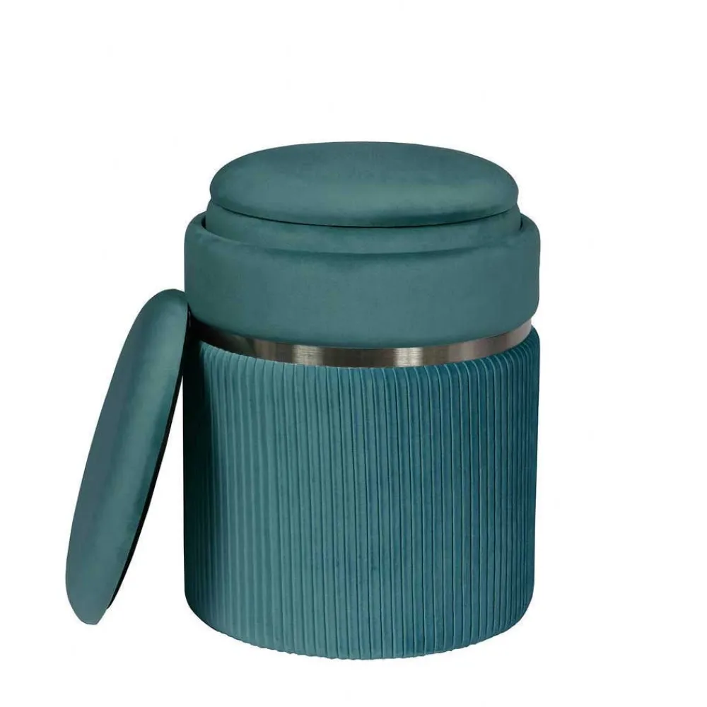 Wohnen Hocker<Hocker in Blau Petrol mit Silber - Beanca (zweiteilig)