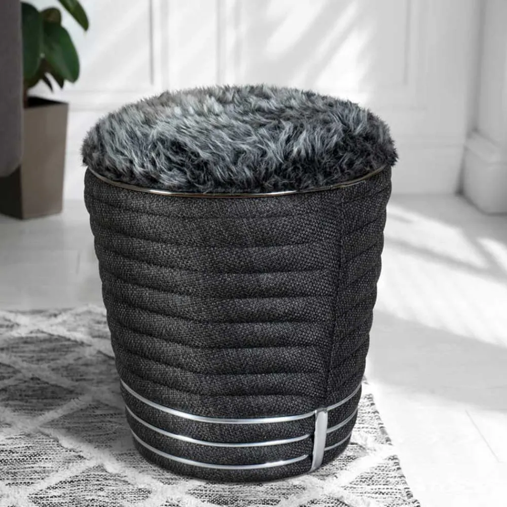 Wohnen Hocker<Hocker in Dunkelgrau und Anthrazit und Silber - Apollo