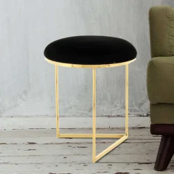 Wohnen Hocker<Hocker in Schwarz Samt & Gold Edelstahl - Hulius