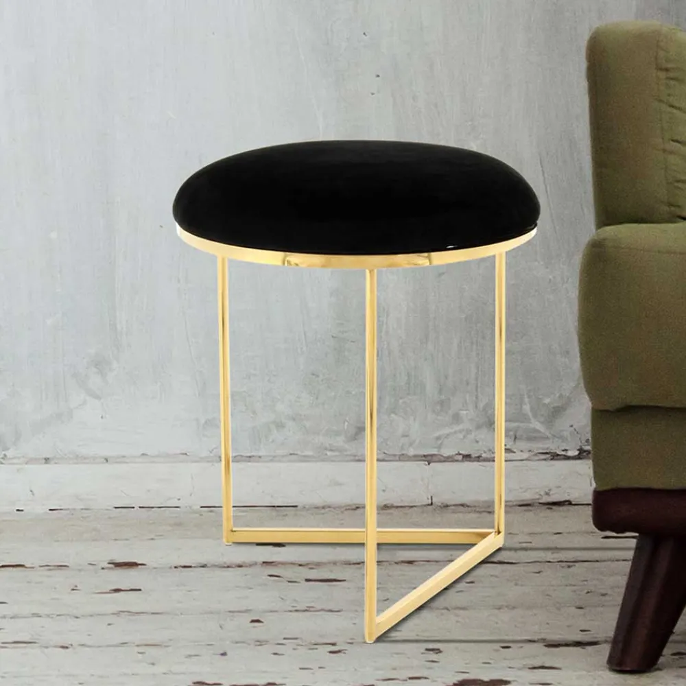 Wohnen Hocker<Hocker in Schwarz Samt & Gold Edelstahl - Hulius