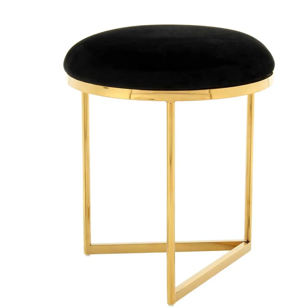Wohnen Hocker<Hocker in Schwarz Samt & Gold Edelstahl - Hulius