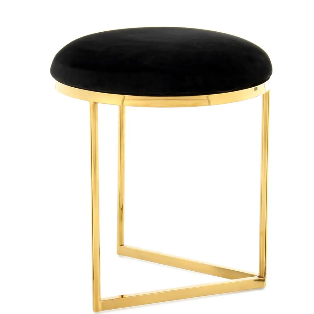 Wohnen Hocker<Hocker in Schwarz Samt & Gold Edelstahl - Hulius