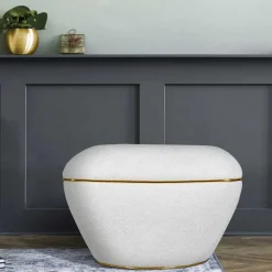 Wohnen Hocker<Hocker in Weiß Webplüsch mit Gold - Tandrea