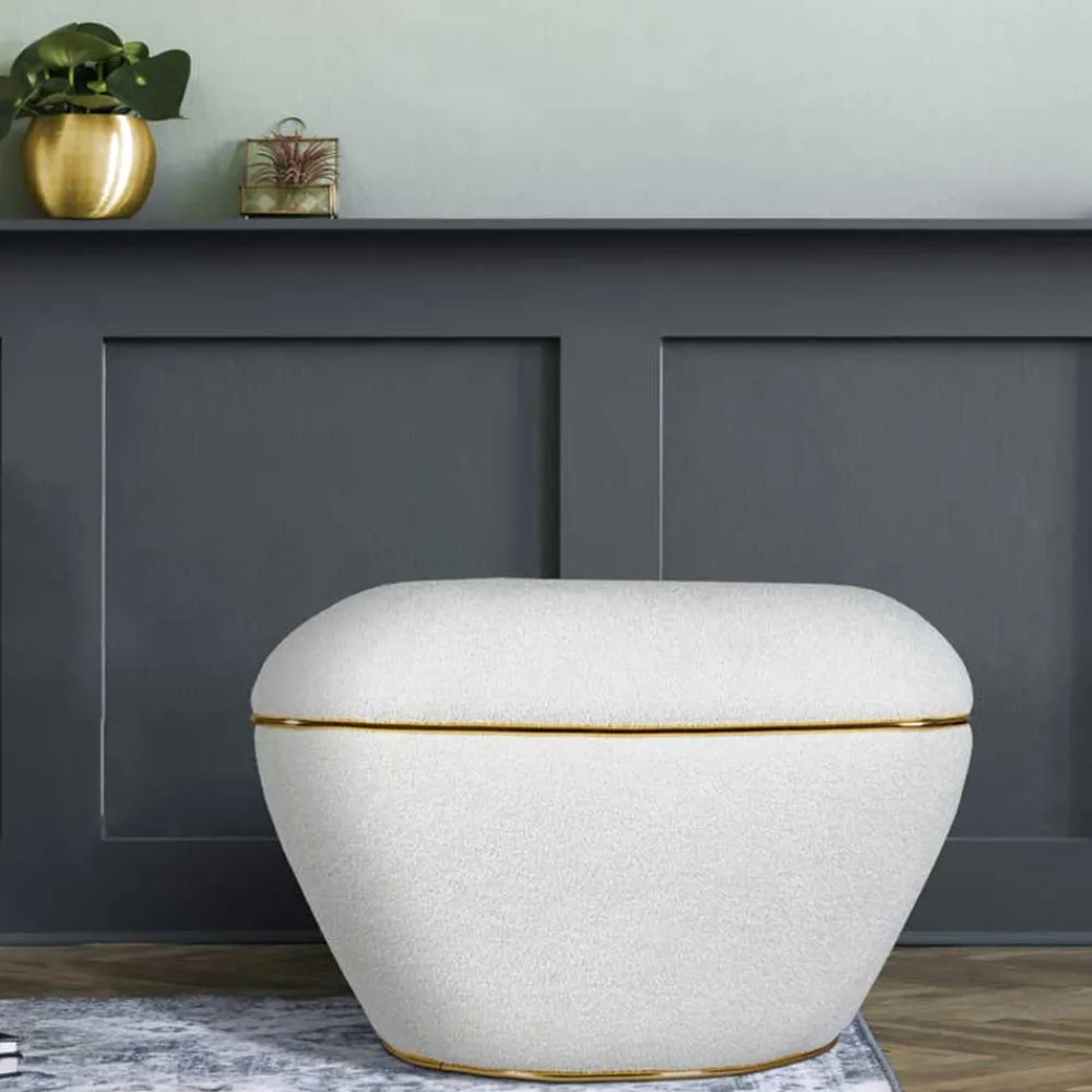 Wohnen Hocker<Hocker in Weiß Webplüsch mit Gold - Tandrea