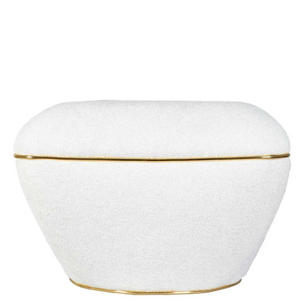 Wohnen Hocker<Hocker in Weiß Webplüsch mit Gold - Tandrea