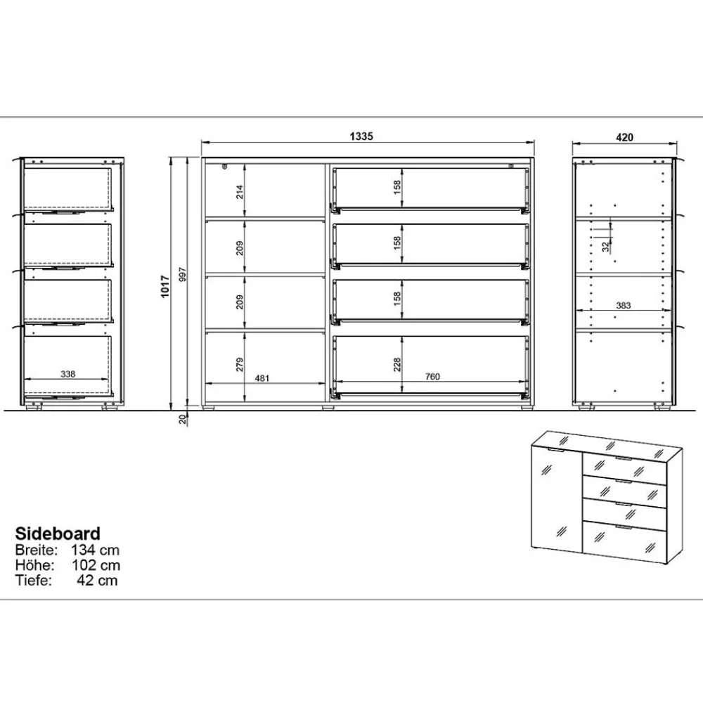 Wohnen Sideboards<Hohe Kombi-Kommode in Hellgrau - Aquara
