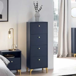 Wohnen Kommoden<Hohe Kommode in Dunkelblau mit Gold - Inbano
