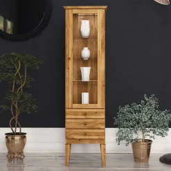Wohnen Schränke<Hohe Vitrine Masdamos aus Wildeiche Massivholz